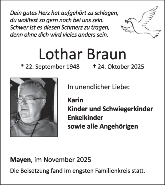 Traueranzeige von Lothar Braun von WochenSpiegel