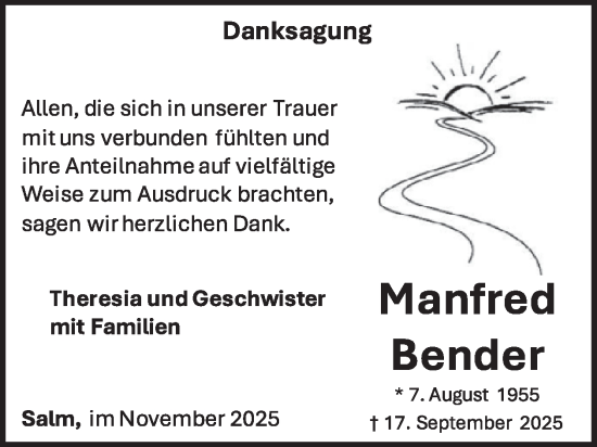 Traueranzeige von Manfred Bender von WochenSpiegel