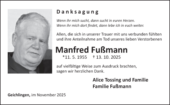 Traueranzeige von Manfred Fußmann von WochenSpiegel