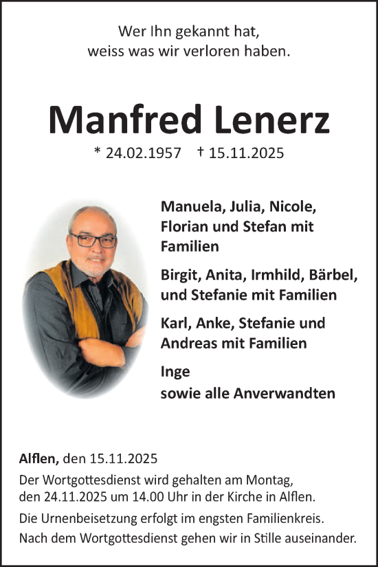 Traueranzeige von Manfred Lenerz von WochenSpiegel