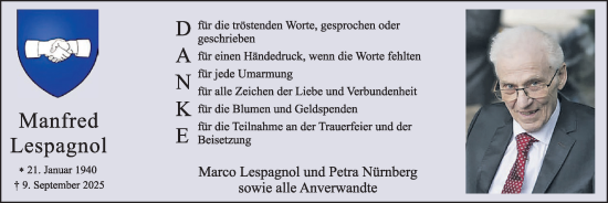Traueranzeige von Manfred Lespagnol von WochenSpiegel