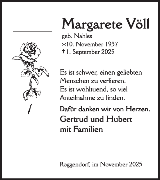 Traueranzeige von Margarete Völl von WochenSpiegel