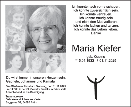Traueranzeige von Maria Kiefer von WochenSpiegel