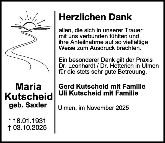 Traueranzeige von Maria Kutscheid von WochenSpiegel
