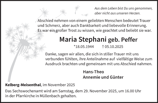 Traueranzeige von Maria Stephani von WochenSpiegel