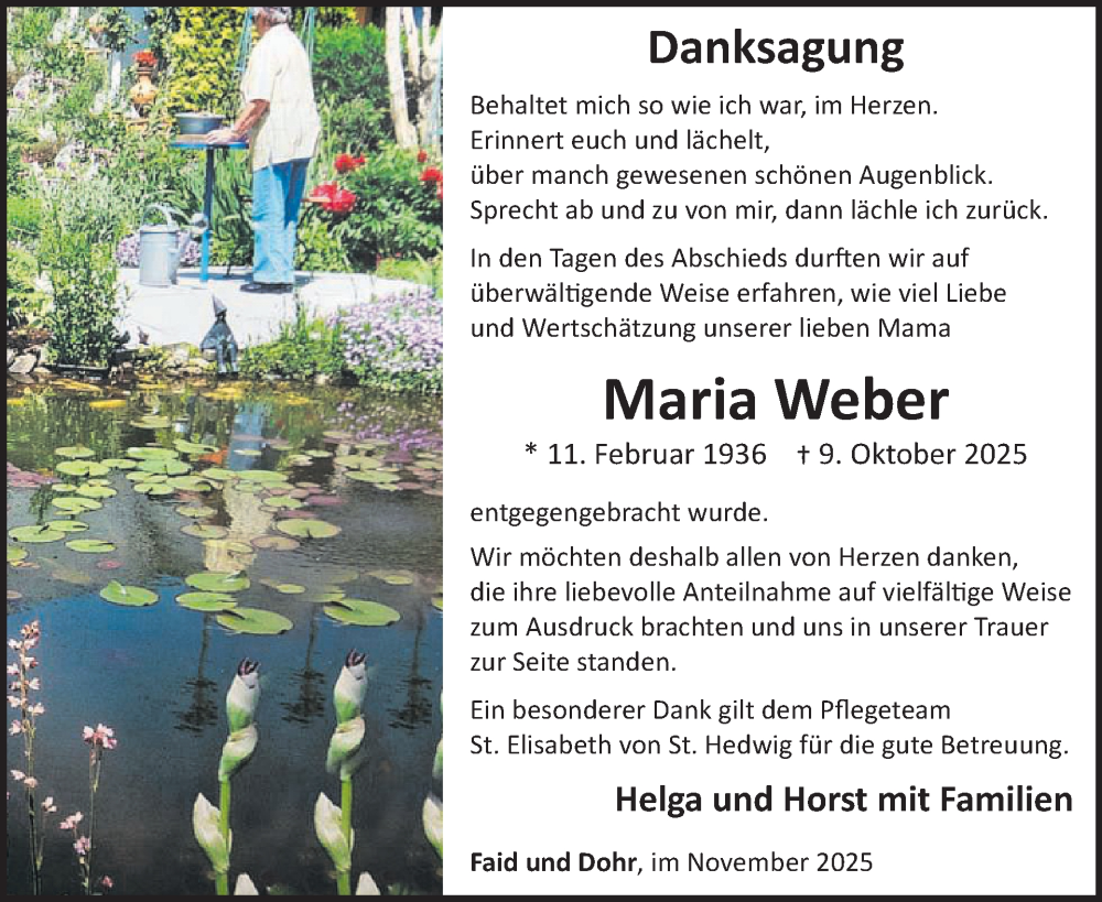  Traueranzeige für Maria Weber vom 19.11.2025 aus WochenSpiegel