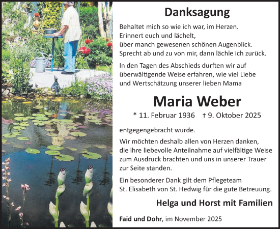 Traueranzeige von Maria Weber von WochenSpiegel