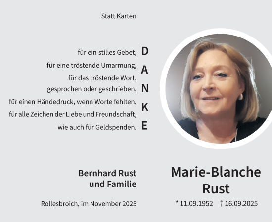 Traueranzeige von Marie-Blanche Rust von WochenSpiegel