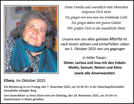 Traueranzeige von Marita Boos von WochenSpiegel