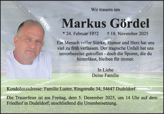 Traueranzeige von Markus Gördel von WochenSpiegel