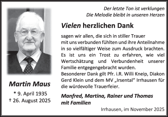 Traueranzeige von Martin Maus von WochenSpiegel