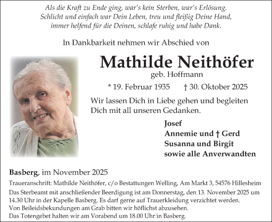 Traueranzeige von Mathilde Neithöfer von WochenSpiegel