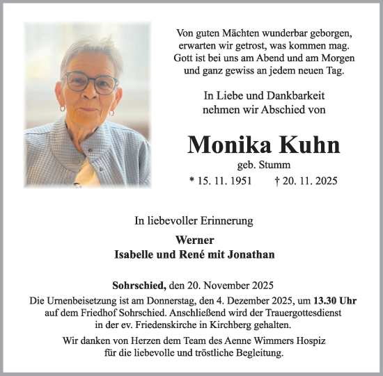 Traueranzeige von Monika Kuhn von WochenSpiegel