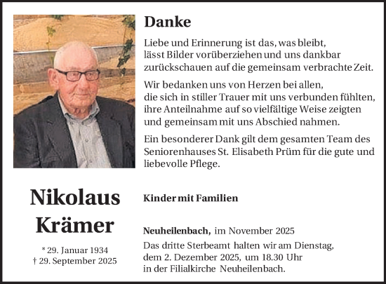 Traueranzeige von Nikolaus Krämer von WochenSpiegel