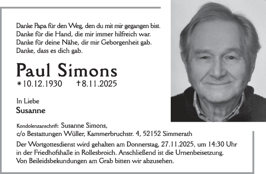 Traueranzeige von Paul Simons von WochenSpiegel