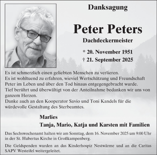 Traueranzeige von Peter Peters von WochenSpiegel