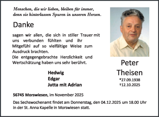 Traueranzeige von Peter Theisen von WochenSpiegel