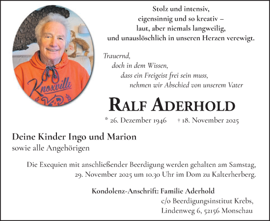 Traueranzeige von Ralf Aderhold von WochenSpiegel