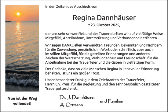 Traueranzeige von Regina Dannhäuser von WochenSpiegel