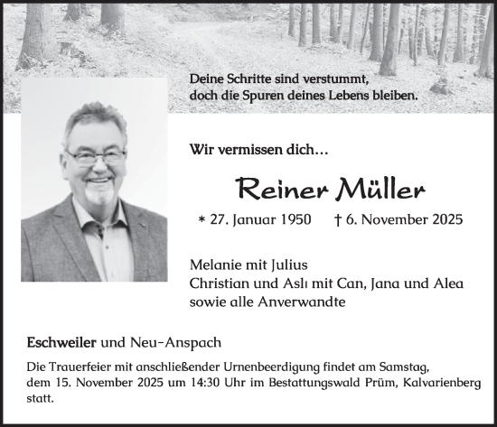 Traueranzeige von Reiner Müller von WochenSpiegel