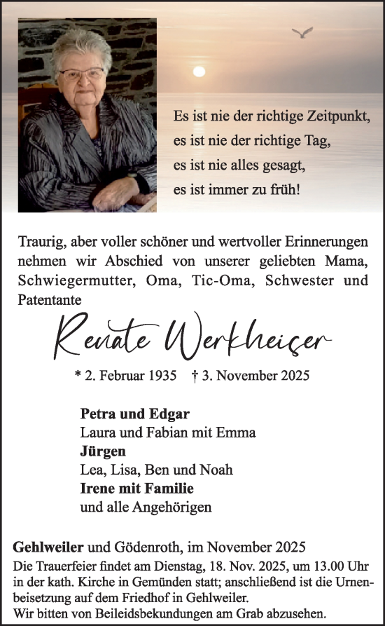 Traueranzeige von Renate Werkheiser von WochenSpiegel