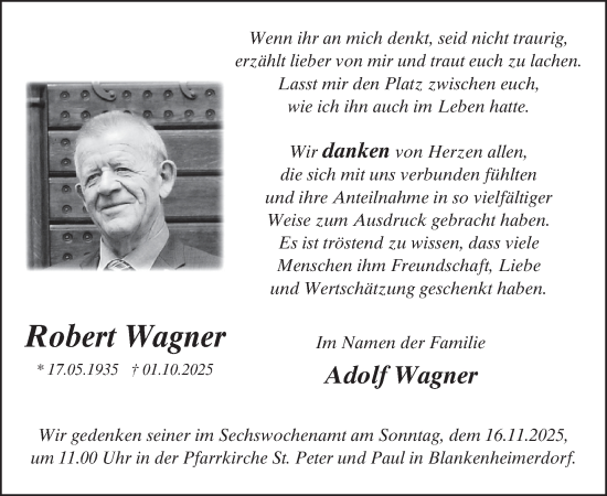 Traueranzeige von Robert Wagner von WochenSpiegel