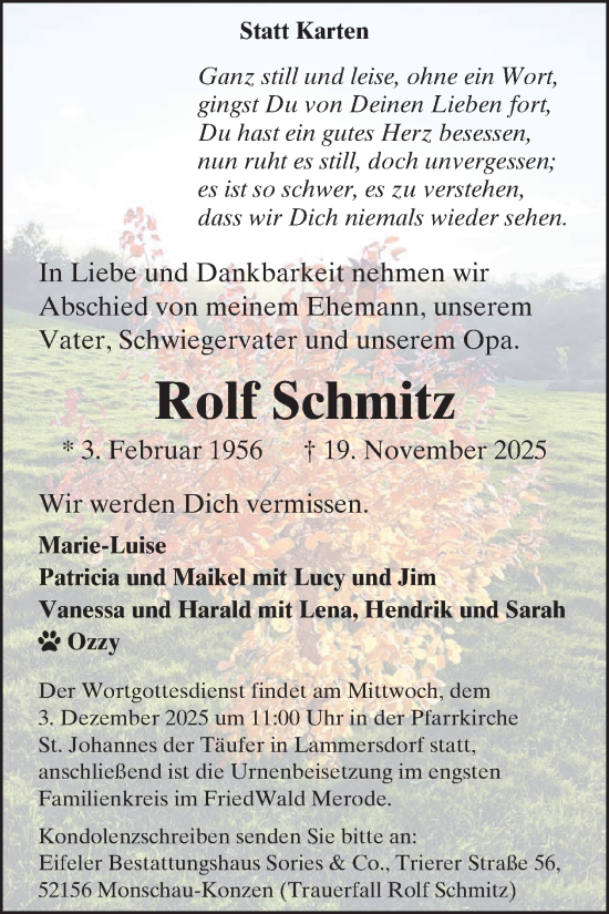 Traueranzeige von Rolf Schmitz von WochenSpiegel