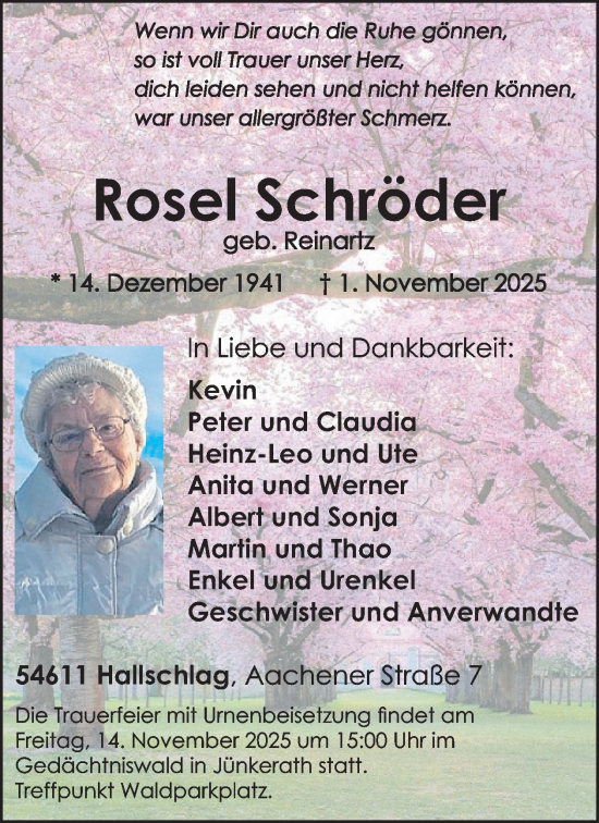 Traueranzeige von Rosel Schröder von WochenSpiegel