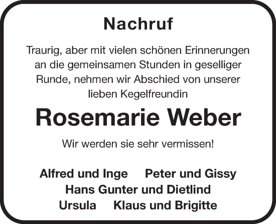 Traueranzeige von Rosemarie Weber von WochenSpiegel