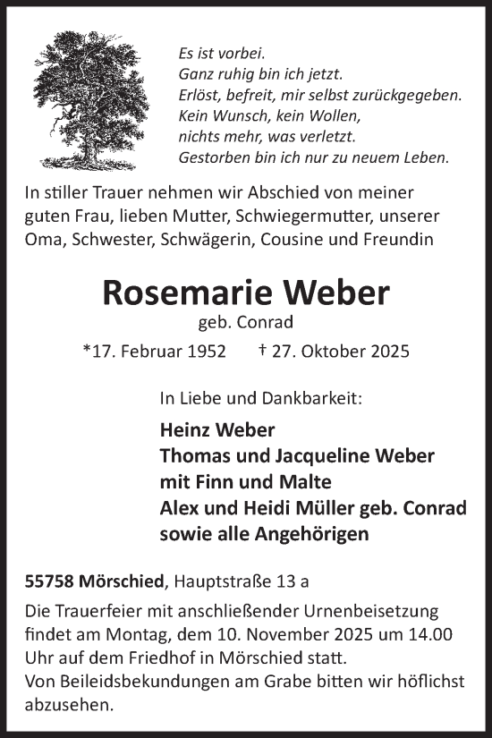Traueranzeige von Rosemarie Weber von WochenSpiegel