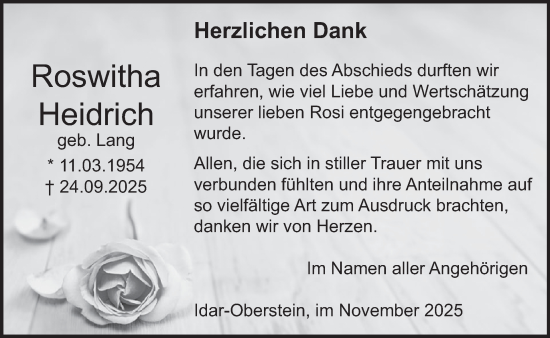 Traueranzeige von Roswitha Heidrich von WochenSpiegel