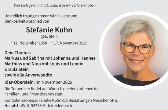 Traueranzeige von Stefanie Kuhn von WochenSpiegel