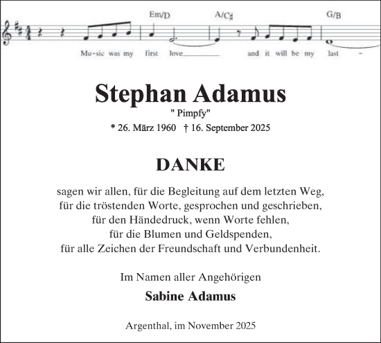 Traueranzeige von Stephan Adamus von WochenSpiegel