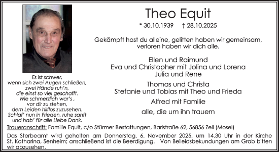 Traueranzeige von Theo Equit von WochenSpiegel