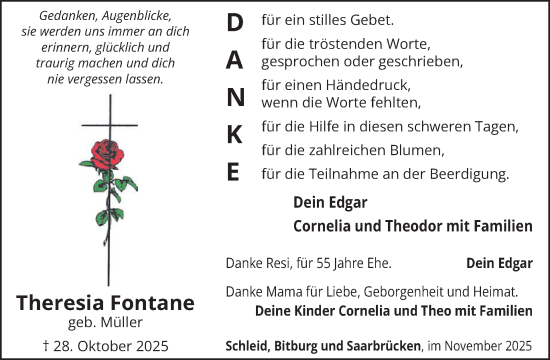 Traueranzeige von Theresia Fontane von WochenSpiegel