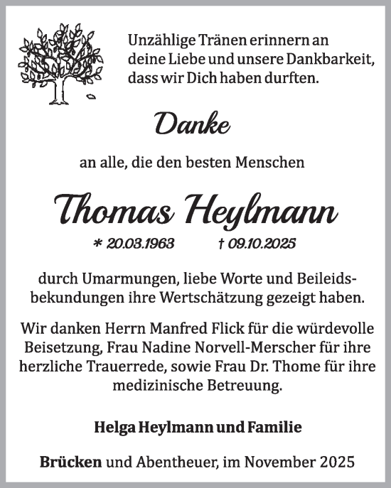 Traueranzeige von Thomas Heylmann von WochenSpiegel
