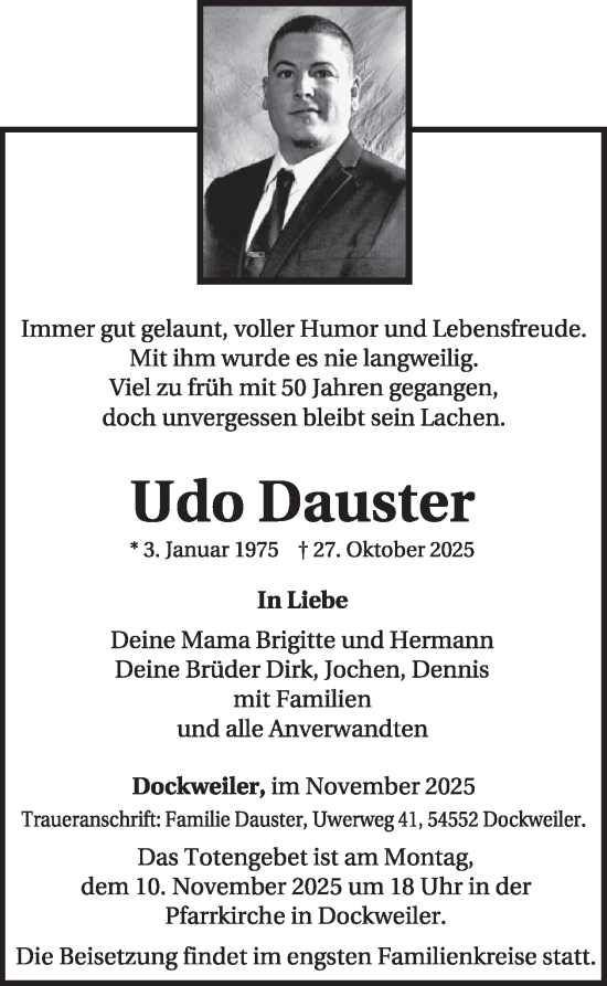 Traueranzeige von Udo Dauster von WochenSpiegel