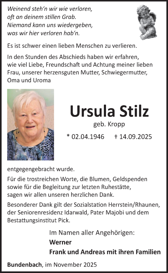Traueranzeige von Ursula Stilz von WochenSpiegel