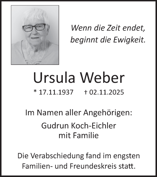 Traueranzeige von Ursula Weber von WochenSpiegel