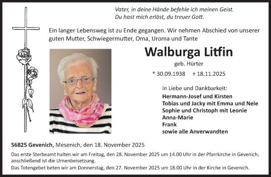 Traueranzeige von Walburga Litfin von WochenSpiegel