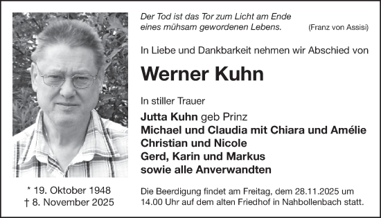 Traueranzeige von Werner Kuhn von WochenSpiegel