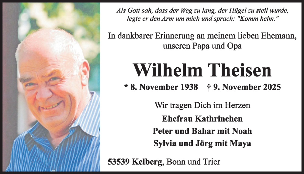  Traueranzeige für Wilhelm Theisen vom 22.11.2025 aus WochenSpiegel