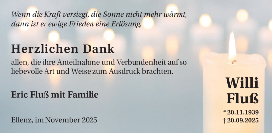 Traueranzeige von Willi Fluß von WochenSpiegel