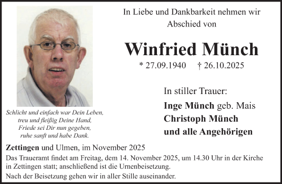 Traueranzeige von Winfried Münch von WochenSpiegel