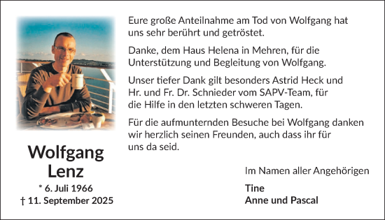Traueranzeige von Wolfgang Lenz von WochenSpiegel