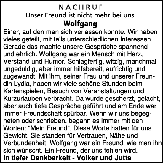 Traueranzeige von Wolfgang Pommer von WochenSpiegel