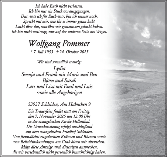Traueranzeige von Wolfgang Pommer von WochenSpiegel