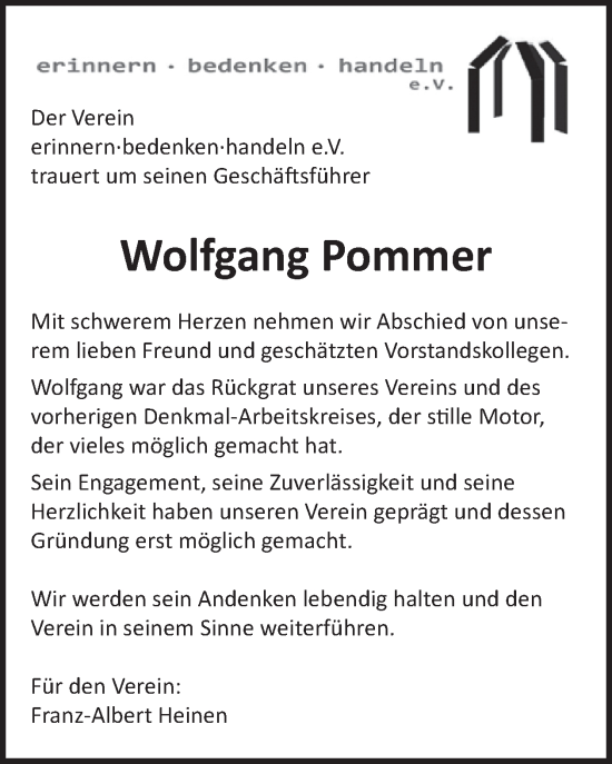Traueranzeige von Wolfgang Pommer von WochenSpiegel