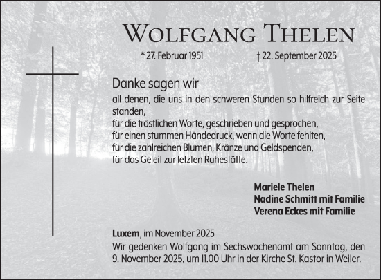 Traueranzeige von Wolfgang Thelen von WochenSpiegel