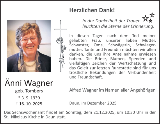 Traueranzeige von Änni Wagner von WochenSpiegel